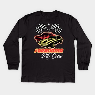 Grandma Pit Crew Race Car Birthday Party Racing Family Gigi Kids Long Sleeve T-Shirt